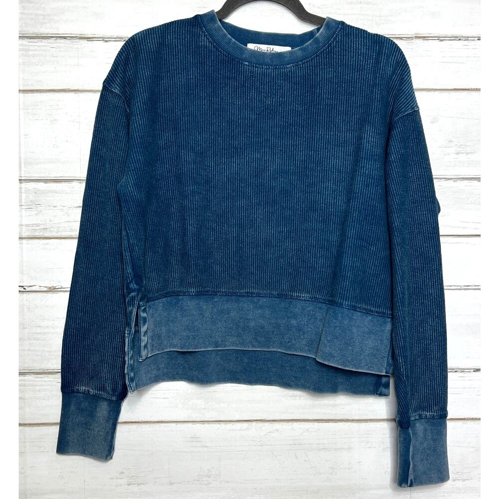 Moon Ryder Corded Crewneck Sweatshirt Washed Purple Cotton Long Sleeve Size XS